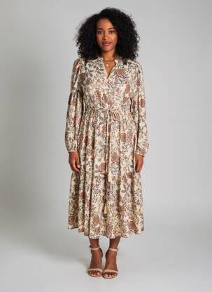 Robe longue tissage popeline manches longues beige MKT STUDIO femme