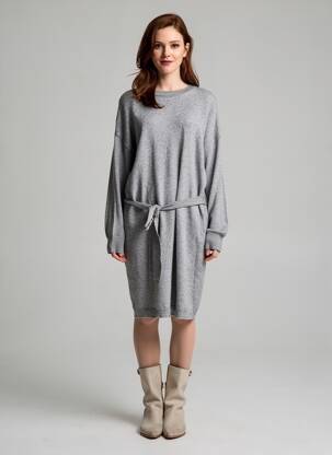 Robe pull tissage chiné manches longues gris VILA femme