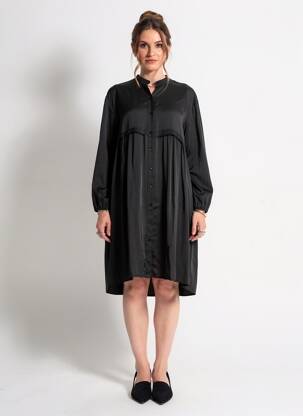 Robe mi-longue coupe fluide manches longues noir PAKO LITTO femme