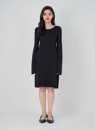 Robe mi-longue manches longues manches longues noir VILA femme
