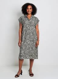 Robe mi-longue tissage crêpe manches courtes noir STREET ONE femme