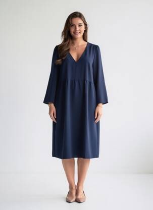 Robe mi-longue manches 3/4 manches 3/4 bleu GRACE & MILA femme