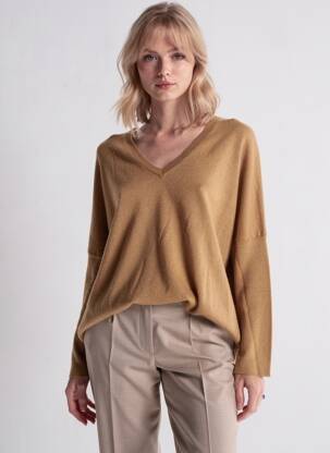 Pull col v manches longues marron ARTLOVE femme