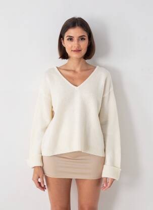 Pull coupe droite manches longues beige AMERICAN VINTAGE femme