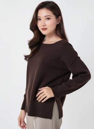 Pull coupe droite manches longues marron AN' GE femme