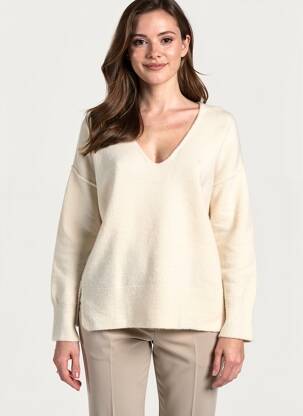 Pull col v manches longues beige AN' GE femme
