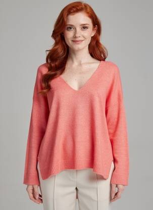 Pull tissage chiné manches longues rose GRACE & MILA femme
