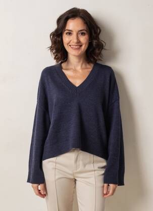 Pull coupe droite manches longues bleu O'MER femme