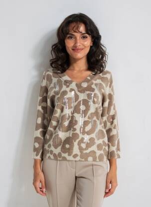 Pull col v manches longues beige BETTY BARCLAY femme
