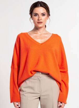 Pull col v manches longues orange ABSOLUT CASHMERE femme