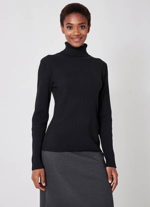 Pull col roulé tissage côtelé manches longues noir MKT STUDIO femme
