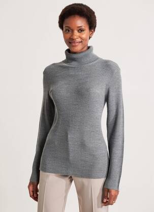 Pull col roulé tissage côtelé manches longues gris MKT STUDIO femme