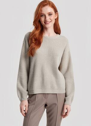Pull tissage chiné manches longues beige AMERICAN VINTAGE femme