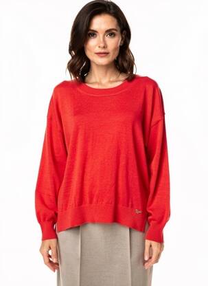 Pull coupe droite manches longues rouge ORFEO femme