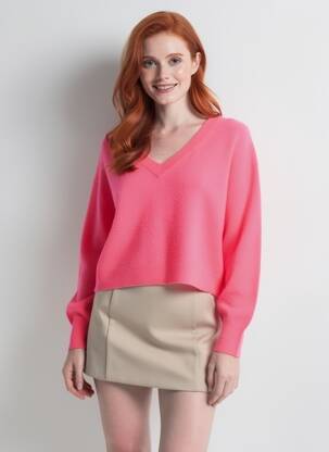 Pull col v manches longues rose AMERICAN VINTAGE femme