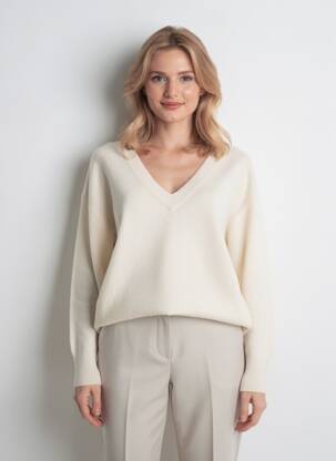 Pull col v manches longues beige AMERICAN VINTAGE femme