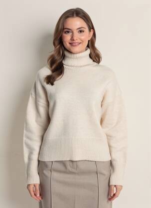 Pull col roulé coupe droite manches longues beige ARTLOVE femme