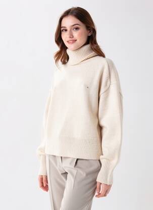 Pull col roulé coupe droite manches longues beige ARTLOVE femme