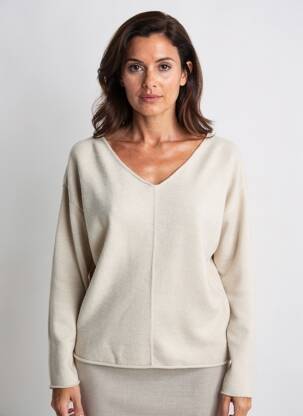 Pull coupe droite manches longues beige SIGNE NATURE femme