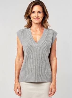 Pull coupe droite manches courtes gris ANGE femme