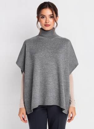 Poncho col roulé gris GRACE & MILA femme