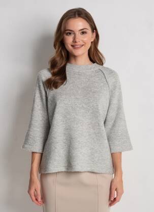 Pull coupe droite manches 3/4 gris INSPIRATION STUDIO femme