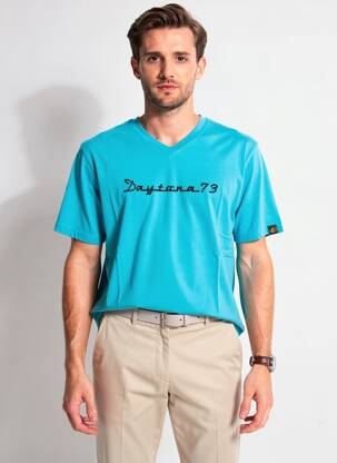 T-shirt broderie manches courtes bleu DAYTONA homme