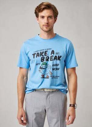 T-shirt coupe droite manches courtes bleu DAYTONA homme