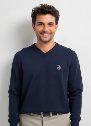 Pull col v manches longues bleu DAYTONA homme