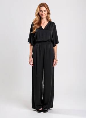 Combi-pantalon coupe fluide manches 3/4 noir ACCESS FASHION femme