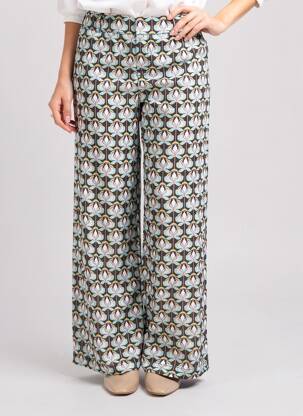 Pantalon large fermeture zip latéral bleu ACCESS FASHION femme