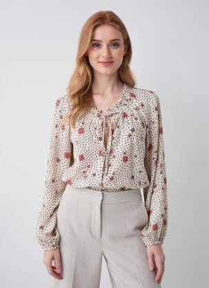 Chemisier imprimé fleurs manches longues beige GRACE & MILA femme