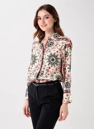 Chemisier imprimé fleurs manches longues beige GRACE & MILA femme