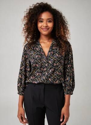 Chemisier imprimé fleurs manches 3/4 noir GRACE & MILA femme