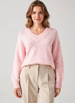 Pull tissage chiné manches longues rose GRACE & MILA femme