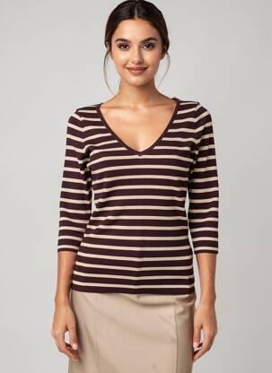 Pull col v manches 3/4 violet GRACE & MILA femme