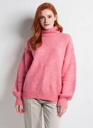 Pull col roulé tissage chiné manches longues rose LILI & LALA femme