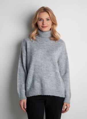 Pull col roulé tissage chiné manches longues gris LILI & LALA femme