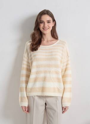 Pull stretch manches longues beige GRACE & MILA femme