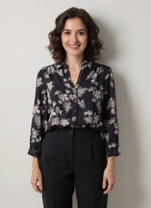 Chemisier imprimé fleurs manches longues noir WHITE STUFF femme