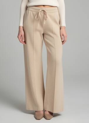 Pantalon flare taille élastique beige NINA CARTER femme