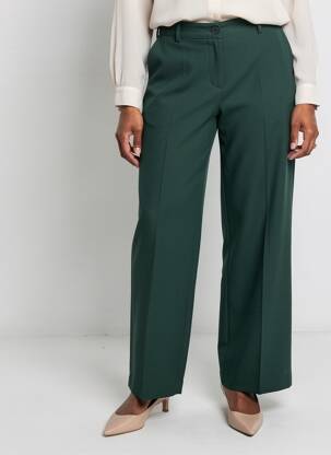 Pantalon droit tissage crêpe taille normale vert PAKO LITTO femme