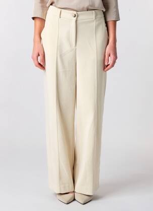 Pantalon large fermeture zippée sous rabat boutonné taille normale beige ICHI femme