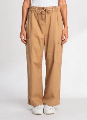 Pantalon large fermeture zippée sous rabat boutonné taille normale marron C'EST BEAU LA VIE femme