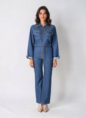 Combi-pantalon col chemisier manches longues bleu TOXIK3 femme