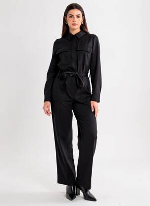 Combi-pantalon col chemisier manches longues noir DEELUXE femme
