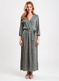 Robe longue manches longues manches longues vert GARCIA femme