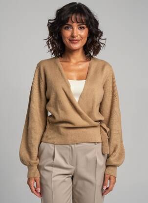 Gilet cache-cœur coupe cintrée marron GARCIA femme