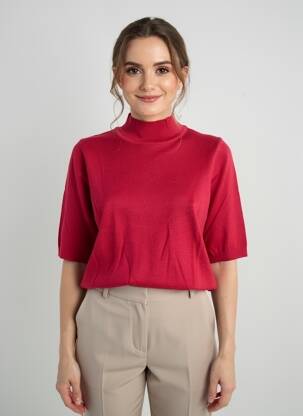 Pull coupe cintrée manches courtes rouge BROADWAY femme
