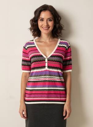 T-shirt col v manches courtes rose MORGAN femme